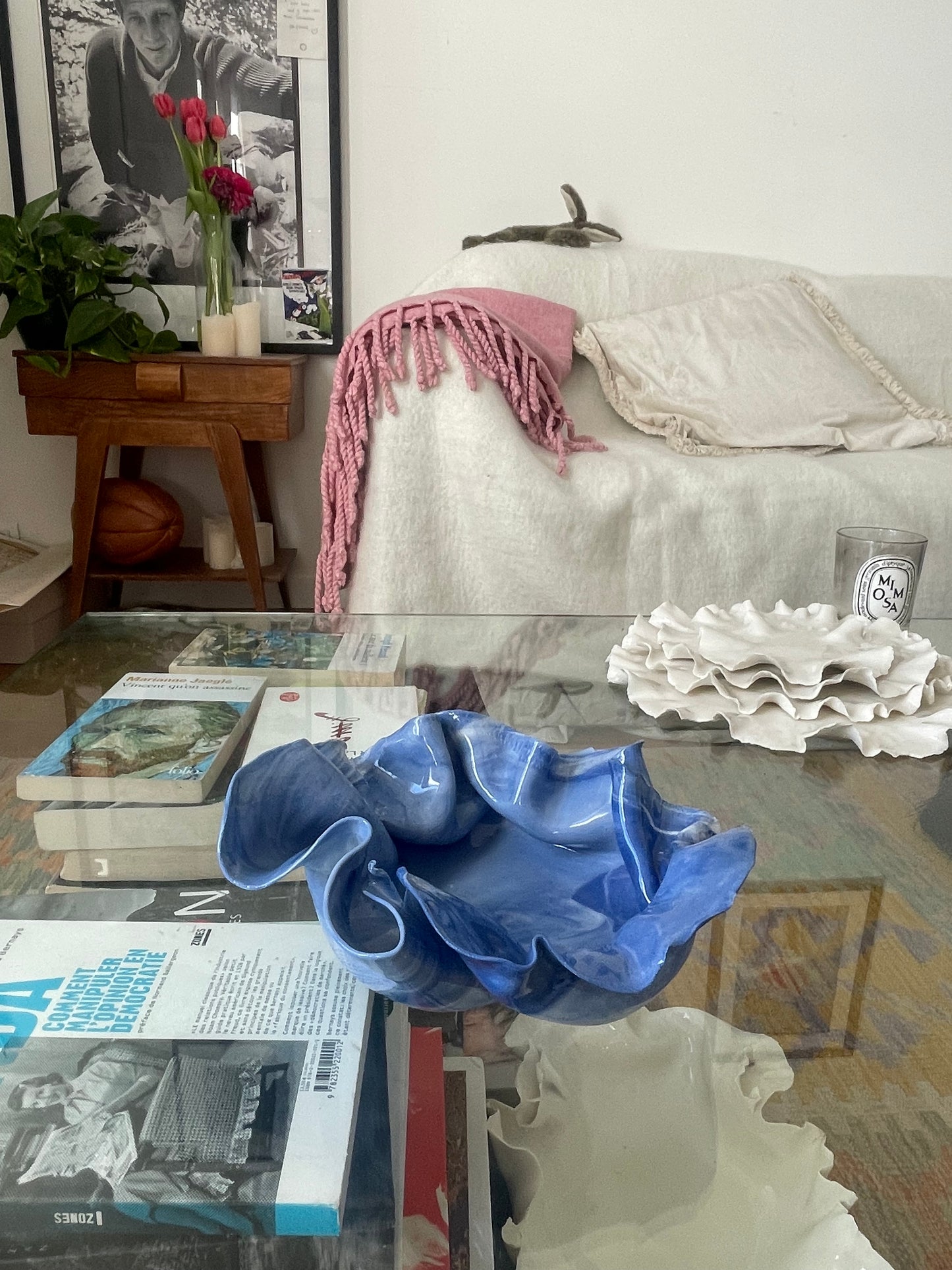 Coupelle Pavlova en porcelaine bleu et blanche