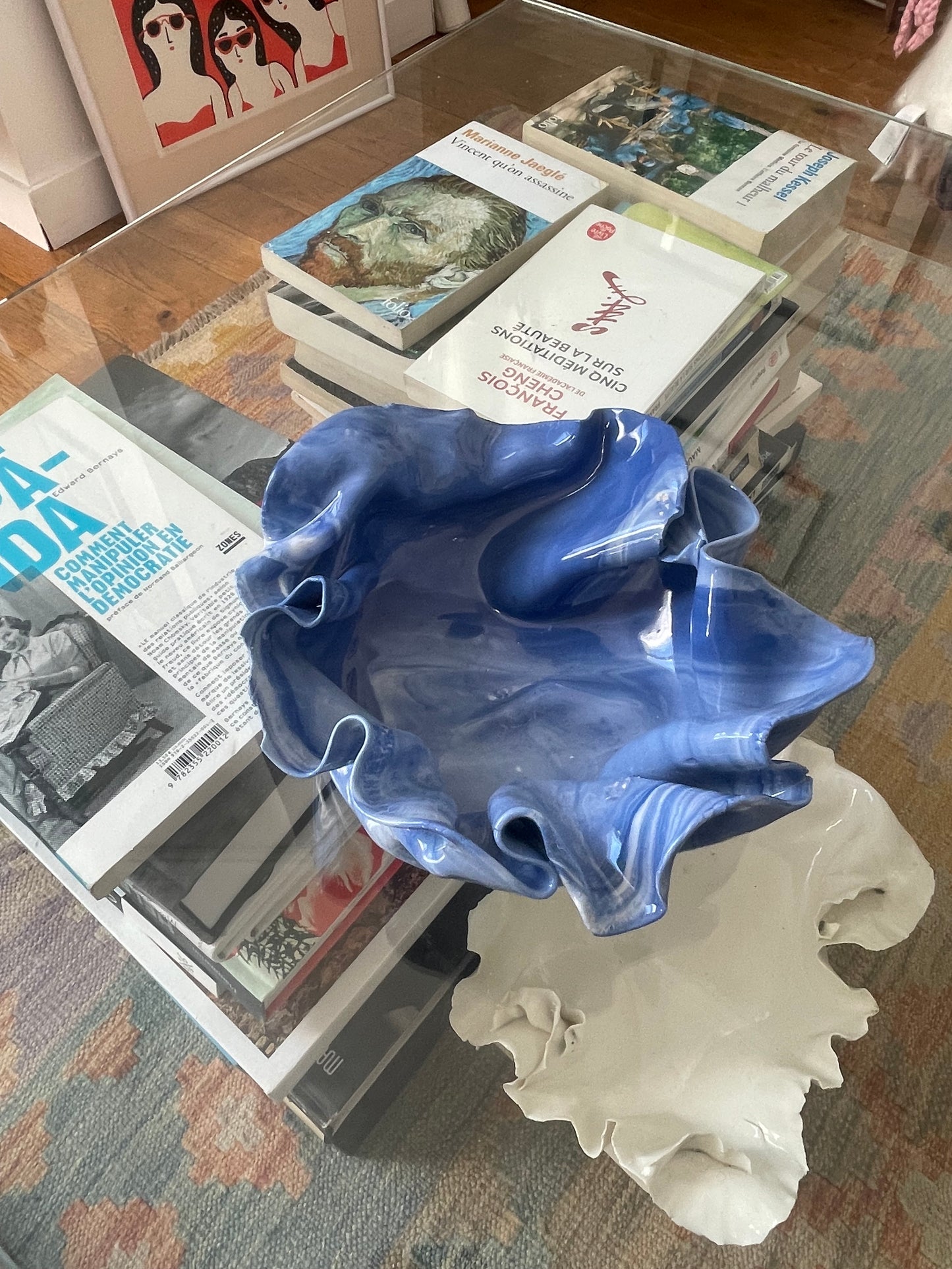 Coupelle Pavlova en porcelaine bleu et blanche