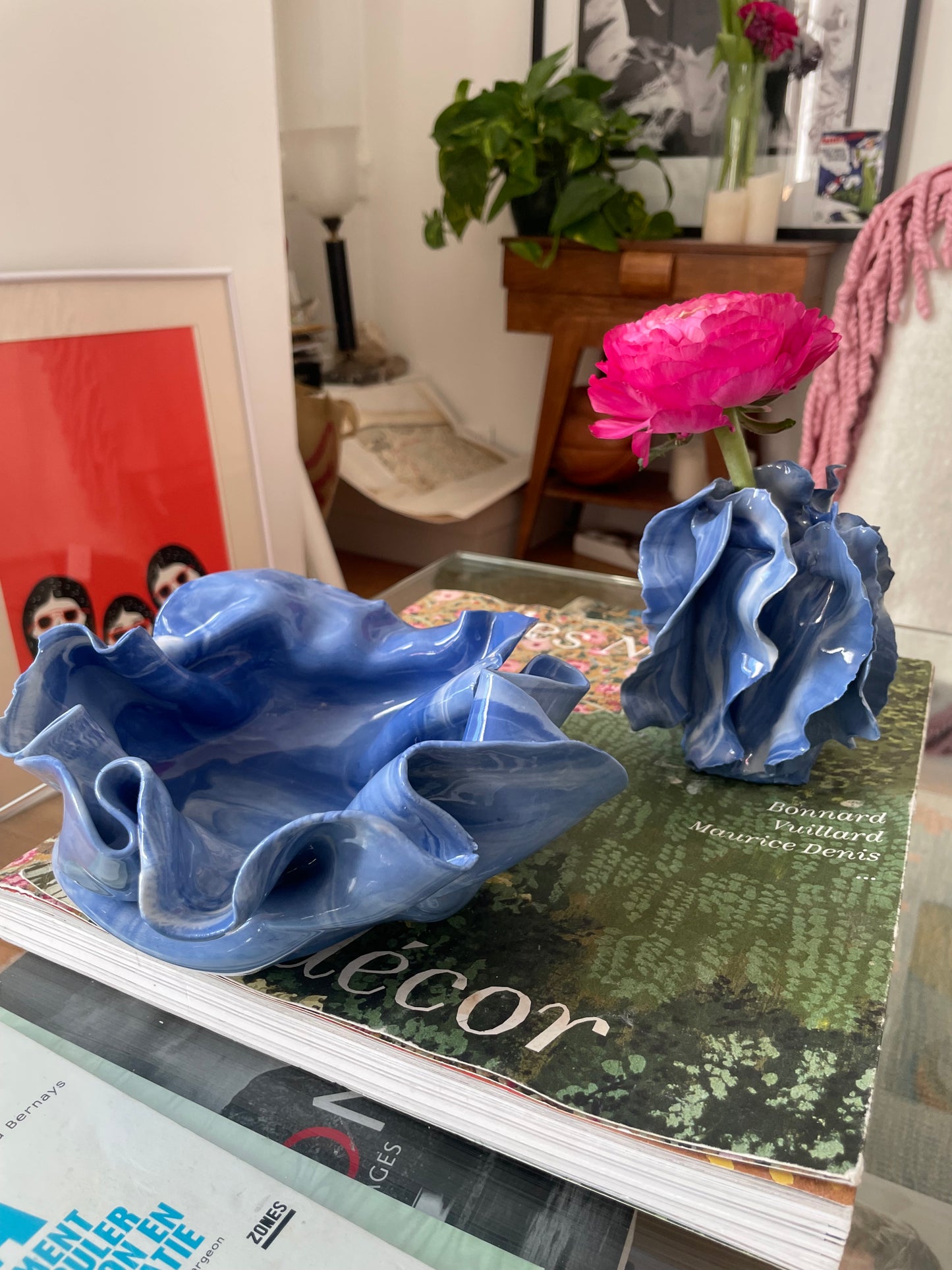 Coupelle Pavlova en porcelaine bleu et blanche