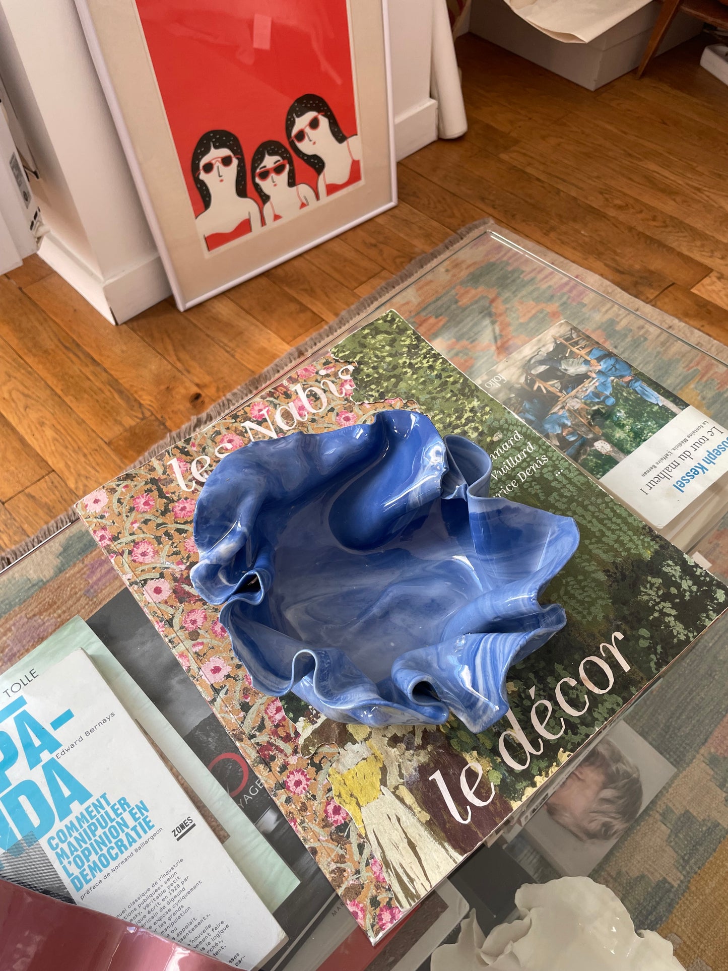 Coupelle Pavlova en porcelaine bleu et blanche