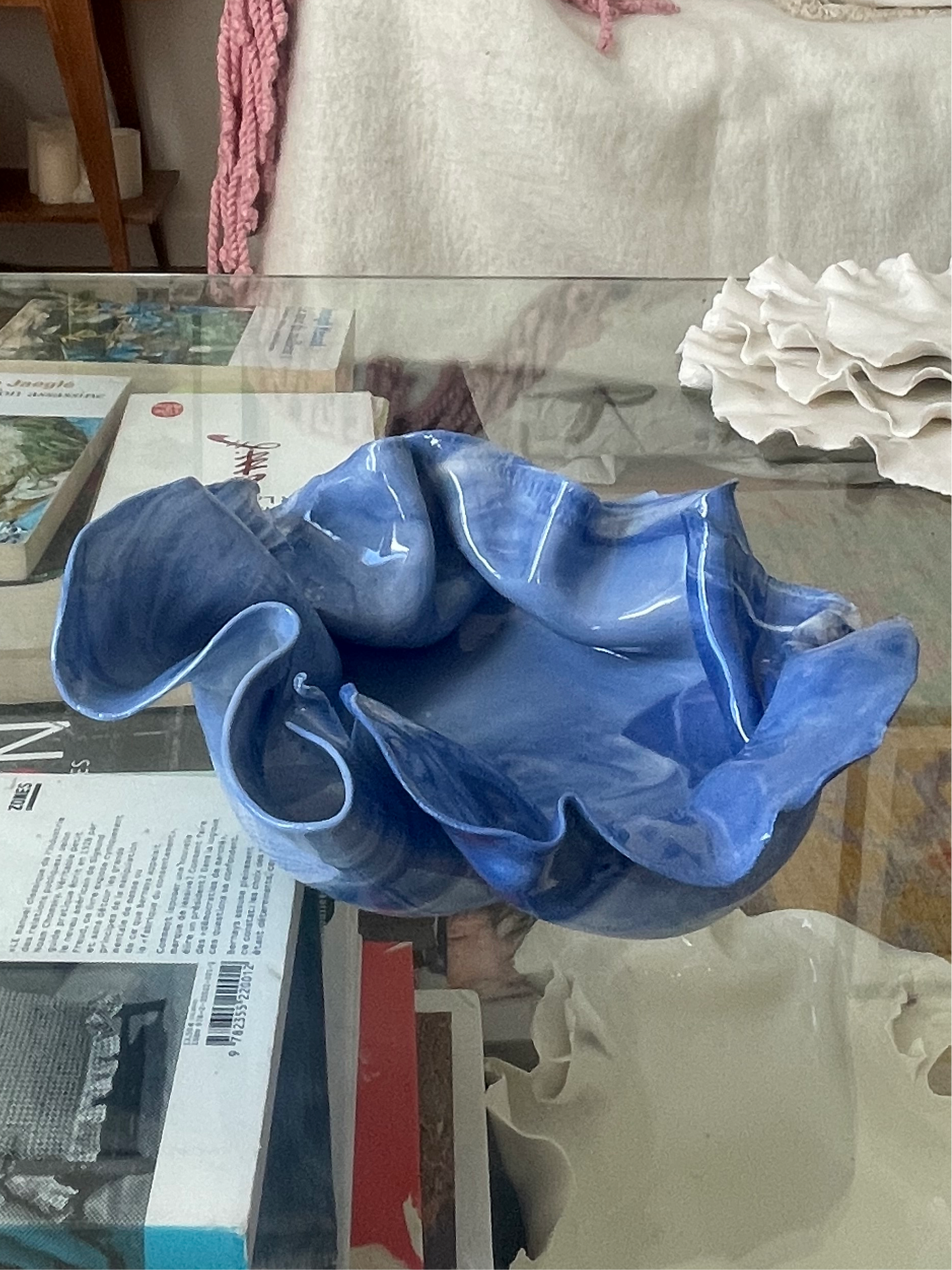 Coupelle Pavlova en porcelaine bleu et blanche