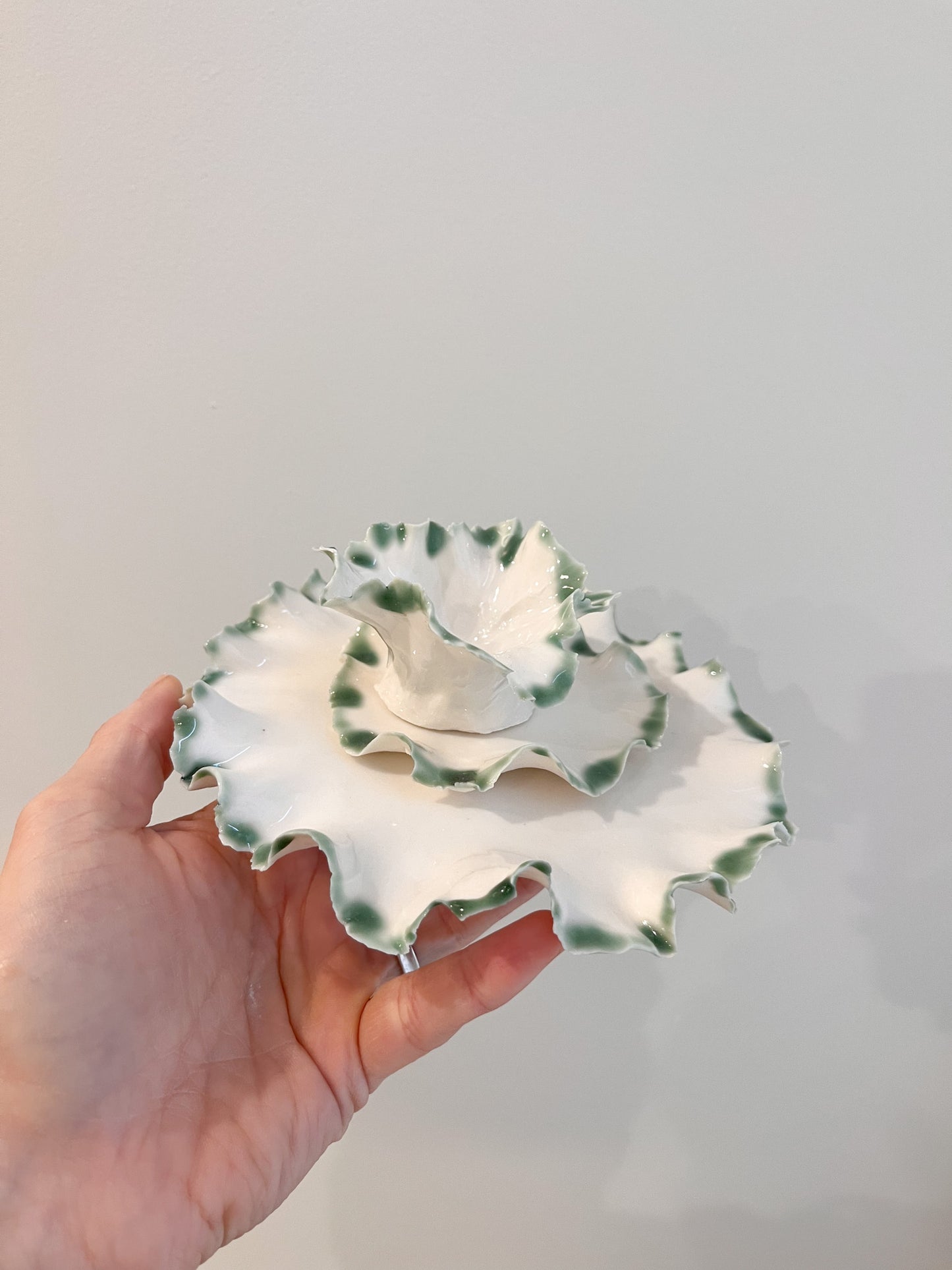 Coquetier + duo d'assiettes avec contour vert
