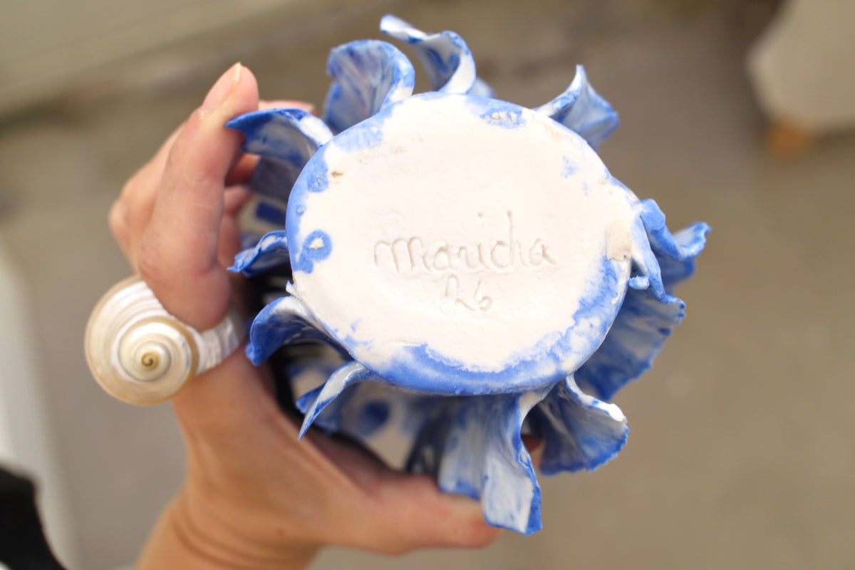 Vase Athéna bleu égée émail unique